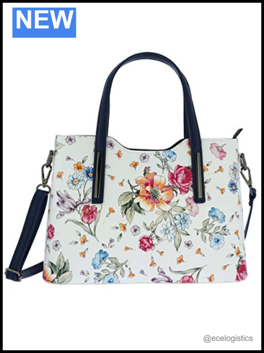 Italian Genuine Leather Floral Tote 3-Way Handbag